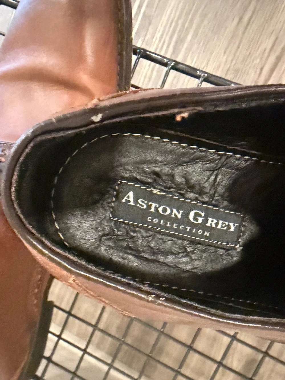 Aston Grey brown leather oxford dress shoes featuring blue laces - Drake